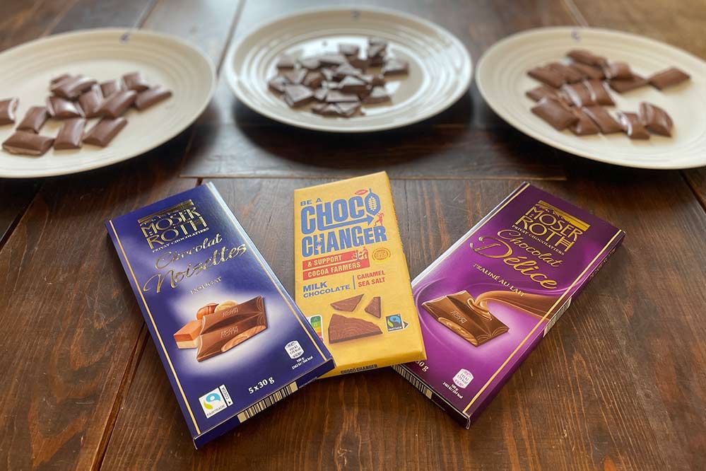 Die Top 3 Milchschokoladen (v.l.n.r. Platz 1-3)