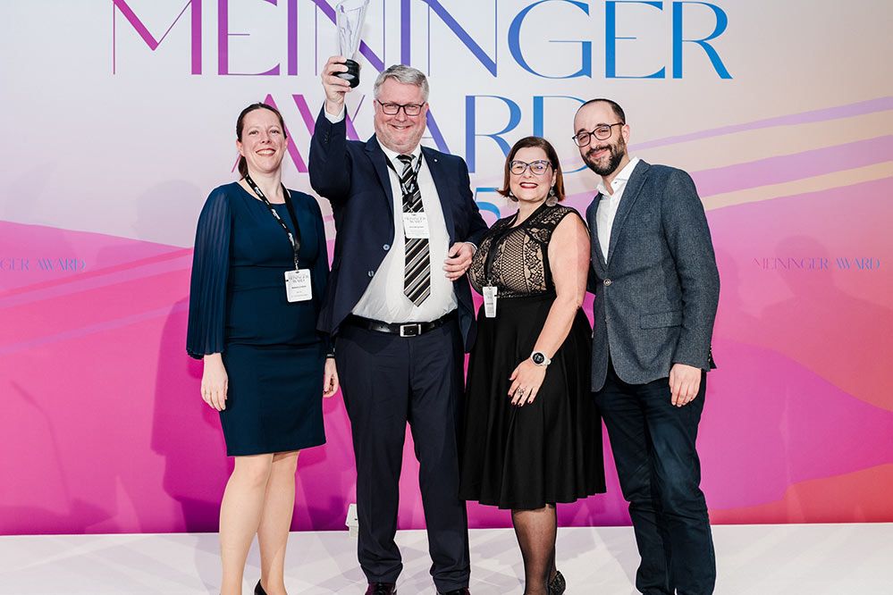 Melanie Lindner, Hans Bergmann, Waltraud Scharnagl (alle Interspar), Vincent Messmer (Meininger)